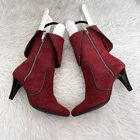 Pilar Avril Red Leather Zipper Boots High Heels Fold Over Size 40 EU 8.5-9 US - Picture 5 of 10